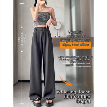 Дамски панталони - висока талия, прав силует, тънък плат, пролет 2025, японско-корейски ежедневен стил.