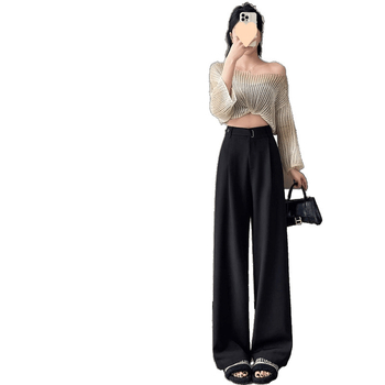 Дамски панталони - висока талия, прав силует, тънък плат, пролет 2025, японско-корейски ежедневен стил.