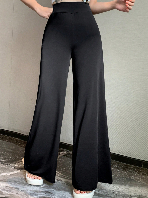 Női kényelmes nadrág egyenes szabású, középmagas derekú, padlót érő hosszúságú, poliészter anyag, japán-koreai laza stílus