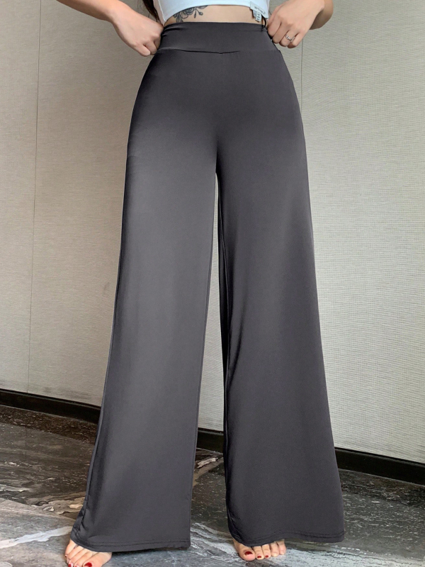 Női kényelmes nadrág egyenes szabású, középmagas derekú, padlót érő hosszúságú, poliészter anyag, japán-koreai laza stílus
