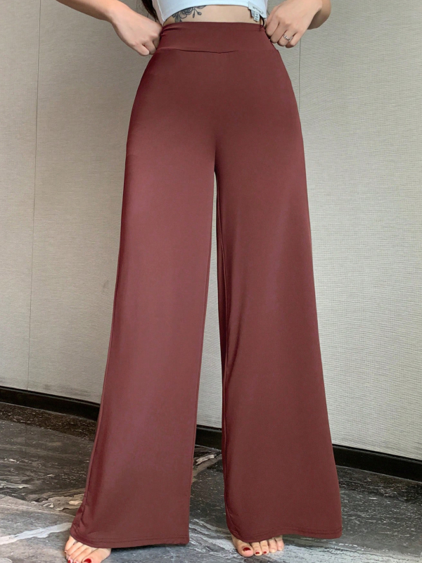 Női kényelmes nadrág egyenes szabású, középmagas derekú, padlót érő hosszúságú, poliészter anyag, japán-koreai laza stílus