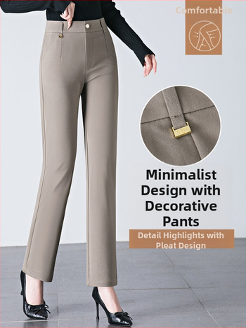 Дамски ежедневни панталони с прави крачоли от брокатен памук, съдържащ найлон и вискоза, висока талия, висока еластичност, есен 2025