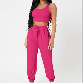 Γυναικείο αθλητικό σετ δύο τεμαχίων από chenille με σπέντεξ, τοπ χωρίς μανίκια και σορτς