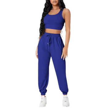 Γυναικείο αθλητικό σετ δύο τεμαχίων από chenille με σπέντεξ, τοπ χωρίς μανίκια και σορτς