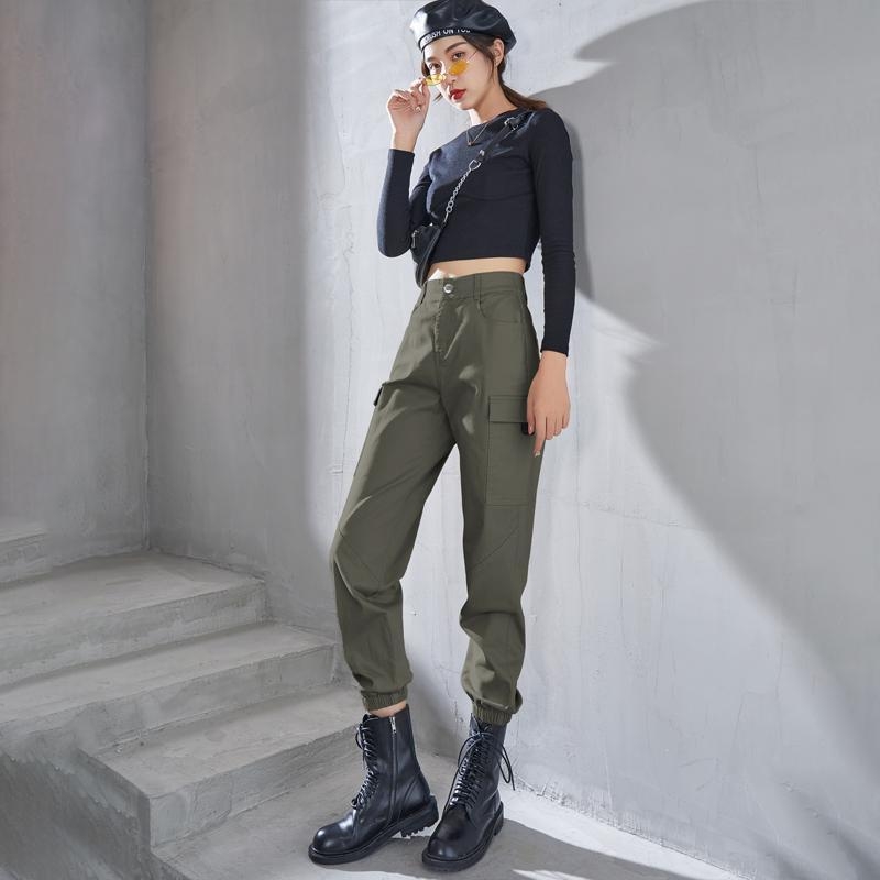 Női casual cargo nadrágok (rövid szárú, magas derék, szűkített szabás, kasmír keverék, közepes vastagság)