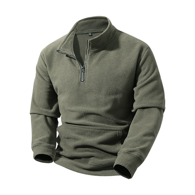 Félcipzáros fleece pulóver, hosszú ujjú, laza szabás, bélés nélküli, elülső zseb, 96% poliészter