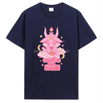 Βαμβακερό T‑shirt με γραφικό Baphomet, εκτύπωση σε ρετρό στυλ, στρογγυλός λαιμός, κοντά μανίκια