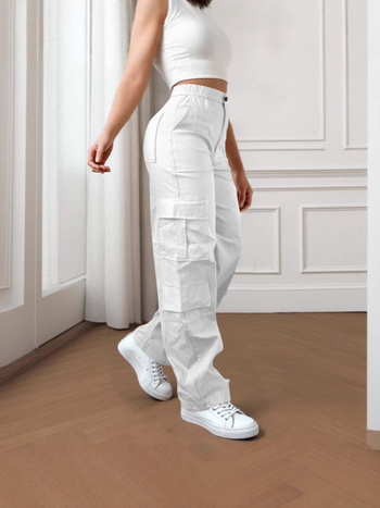 Дамски карго панталони с цип, полиестер 95%+, дълги панталони, стил за градска работа