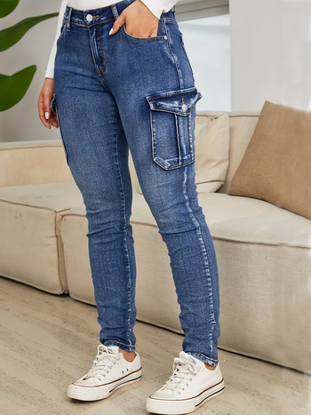 Domo fish blugi denim talie medie, fermoar, croială slim, 95% bumbac