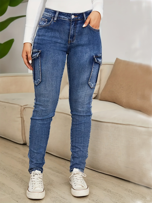 Domo fish blugi denim talie medie, fermoar, croială slim, 95% bumbac