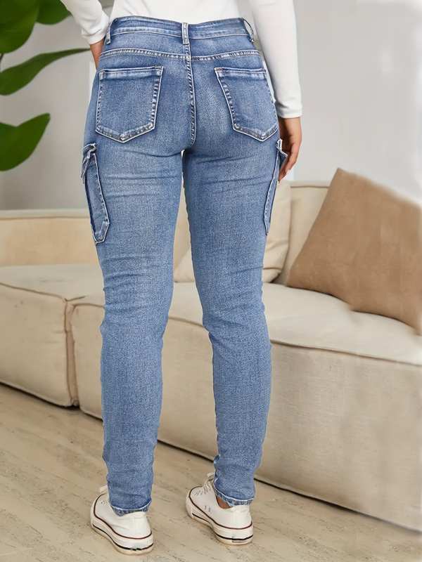 Domo fish blugi denim talie medie, fermoar, croială slim, 95% bumbac