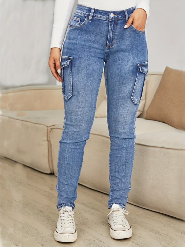 Domo fish blugi denim talie medie, fermoar, croială slim, 95% bumbac