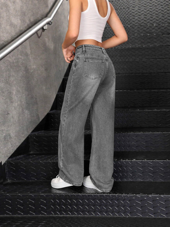 Τζιν με χαμηλή μέση, φαρδιά γραμμή, υψηλή ελαστικότητα, ντένιμ με 70-80% βαμβάκι