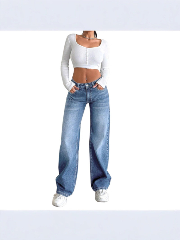 Τζιν με χαμηλή μέση, φαρδιά γραμμή, υψηλή ελαστικότητα, ντένιμ με 70-80% βαμβάκι