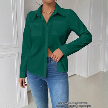 Γυναικείο πουκάμισο, στενή γραμμή, μακριά μανίκια, με γιακά στήριξης, στυλ καρντίνγκ/πολυ καθημερινό, μήκος 50–65 εκ