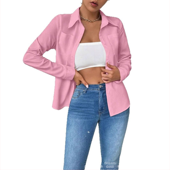 Γυναικείο πουκάμισο, στενή γραμμή, μακριά μανίκια, με γιακά στήριξης, στυλ καρντίνγκ/πολυ καθημερινό, μήκος 50–65 εκ