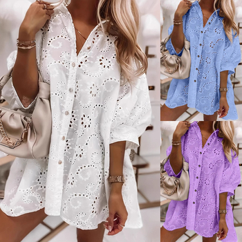 Bluza poliester cu model floral și design decupat, mâneci lungi, nasturi pe un rând