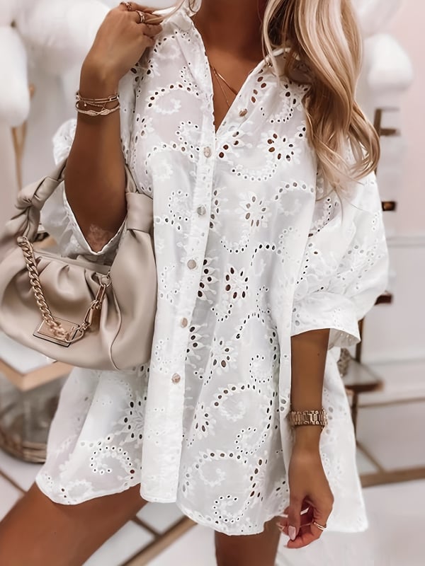 Bluza poliester cu model floral și design decupat, mâneci lungi, nasturi pe un rând