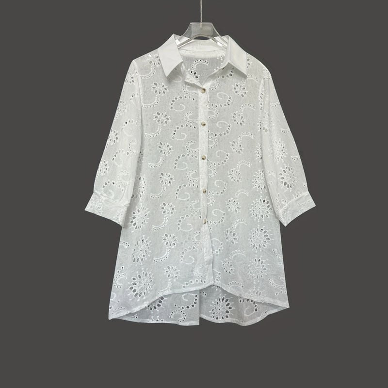 Bluza poliester cu model floral și design decupat, mâneci lungi, nasturi pe un rând