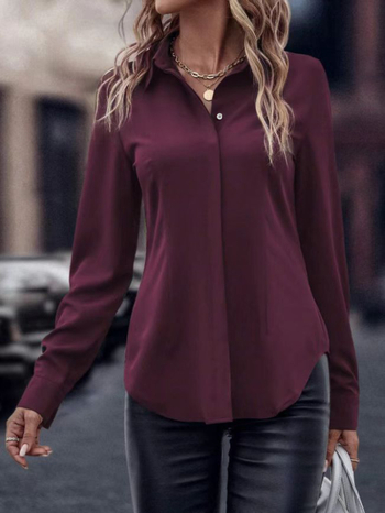 Πουκάμισο με γιακά πέτο, μακρύς μανίκι, πολυεστέρας, στενή γραμμή, φθινοπωρινό 2025