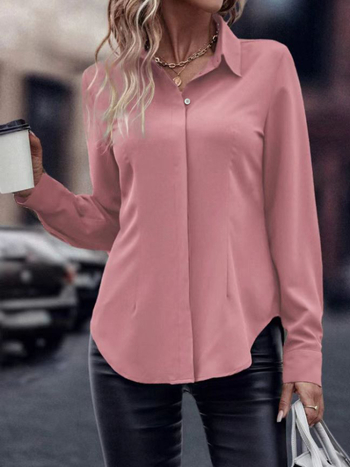 Πουκάμισο με γιακά πέτο, μακρύς μανίκι, πολυεστέρας, στενή γραμμή, φθινοπωρινό 2025