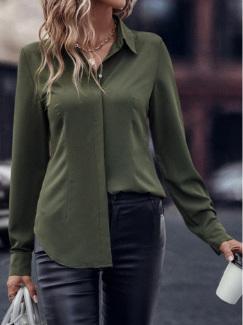 Πουκάμισο με γιακά πέτο, μακρύς μανίκι, πολυεστέρας, στενή γραμμή, φθινοπωρινό 2025