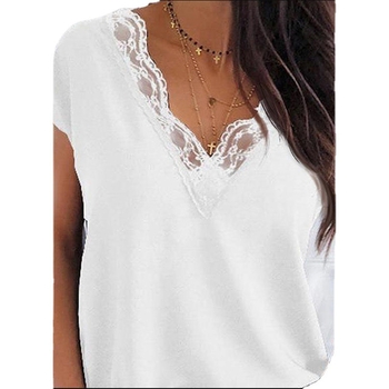 Μπλούζα T‑shirt με V-λαιμό, κοντό μανίκι, φαρδιά γραμμή, για γραφείο