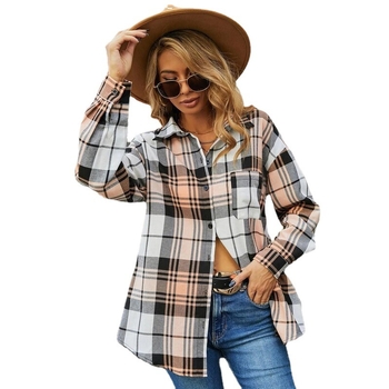 Дамски кардиган в каре, дълги ръкави, свободен силует, средна дължина (65–80 cm), с яка‑ревер и едноредово закопчаване, полиестер‑памук смес (50–70% полиестер, 30–50% памук).