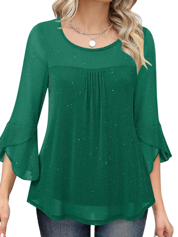 Γυναικεία μπλούζα από πολυεστέρα με μανίκια καμπάνα και V-λαιμό, κανονικό μήκος 50–65 εκ., περιεκτικότητα σε πολυεστέρα 50–70%