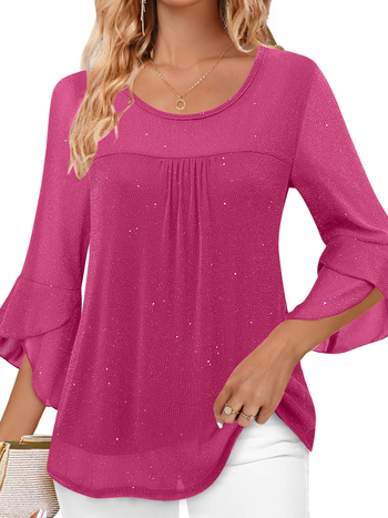 Γυναικεία μπλούζα από πολυεστέρα με μανίκια καμπάνα και V-λαιμό, κανονικό μήκος 50–65 εκ., περιεκτικότητα σε πολυεστέρα 50–70%