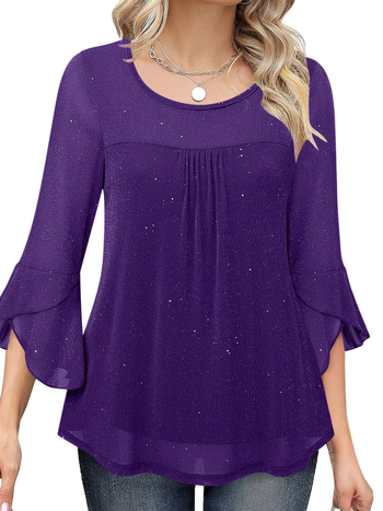 Γυναικεία μπλούζα από πολυεστέρα με μανίκια καμπάνα και V-λαιμό, κανονικό μήκος 50–65 εκ., περιεκτικότητα σε πολυεστέρα 50–70%