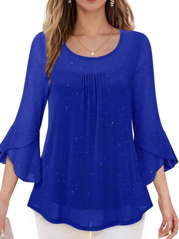 Női poliészter felső harangkos ujjal és V-nyakkal, normál hosszúság 50–65 cm, poliészter tartalom 50–70%