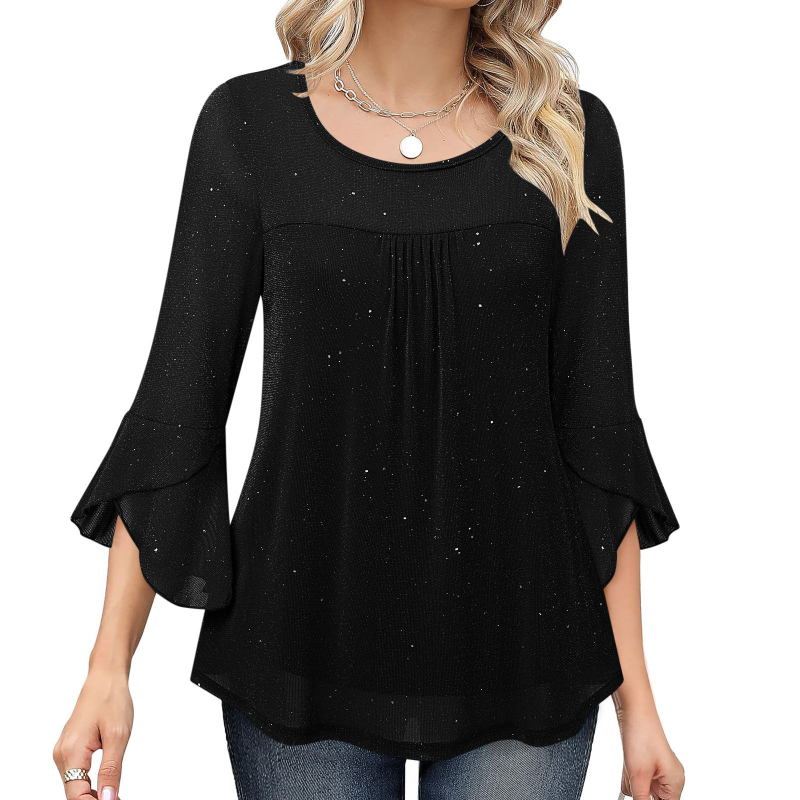 Top din poliester pentru femei cu mâneci clopot și decolteu în V, lungime obișnuită 50–65 cm, conținut poliester 50–70%