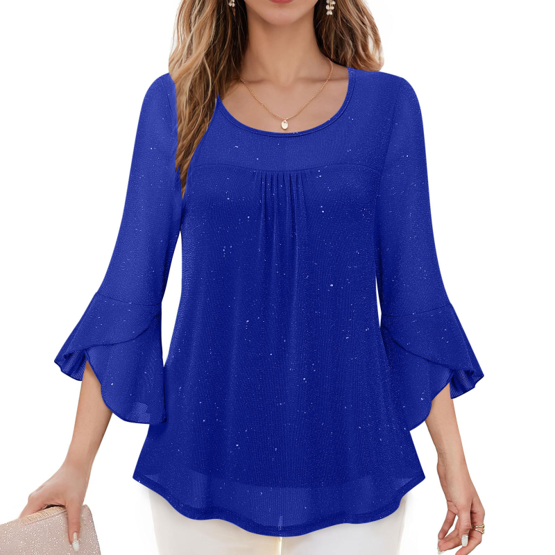 Top din poliester pentru femei cu mâneci clopot și decolteu în V, lungime obișnuită 50–65 cm, conținut poliester 50–70%