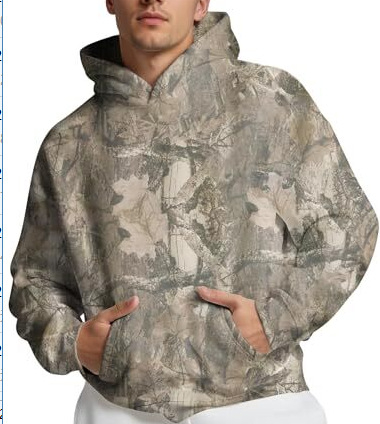 Kamuflažni hoodie s otiskom lišća javorova, oversize, s džepovima, poliester