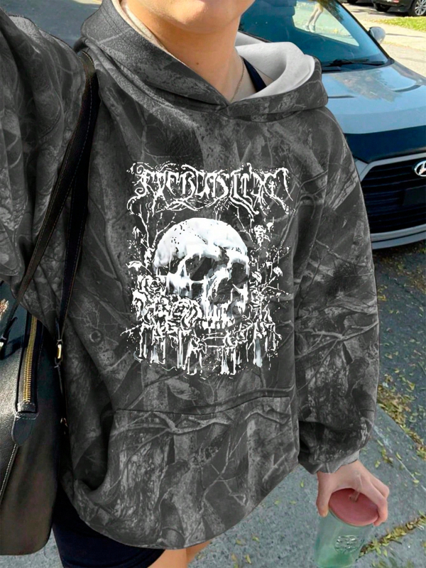 Kamuflažni hoodie s otiskom lišća javorova, oversize, s džepovima, poliester