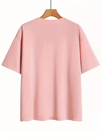 Μπλουζάκι από πολυεστέρα με φλοράλ τύπωμα, κοντά μανίκια, στρογγυλή λαιμόκοψη, κανονική γραμμή