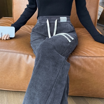 женски панталони chenille с широки крачоли, висока талия, права кройка, дебел плат, есен 2024