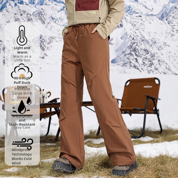 Pantaloni de iarnă pentru femei cargo, croială dreaptă, talie înaltă, țesătură 95% poliester, umplutură din puf de rață alb