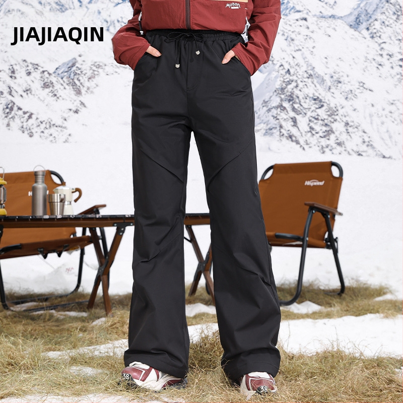 Pantaloni de iarnă pentru femei cargo, croială dreaptă, talie înaltă, țesătură 95% poliester, umplutură din puf de rață alb