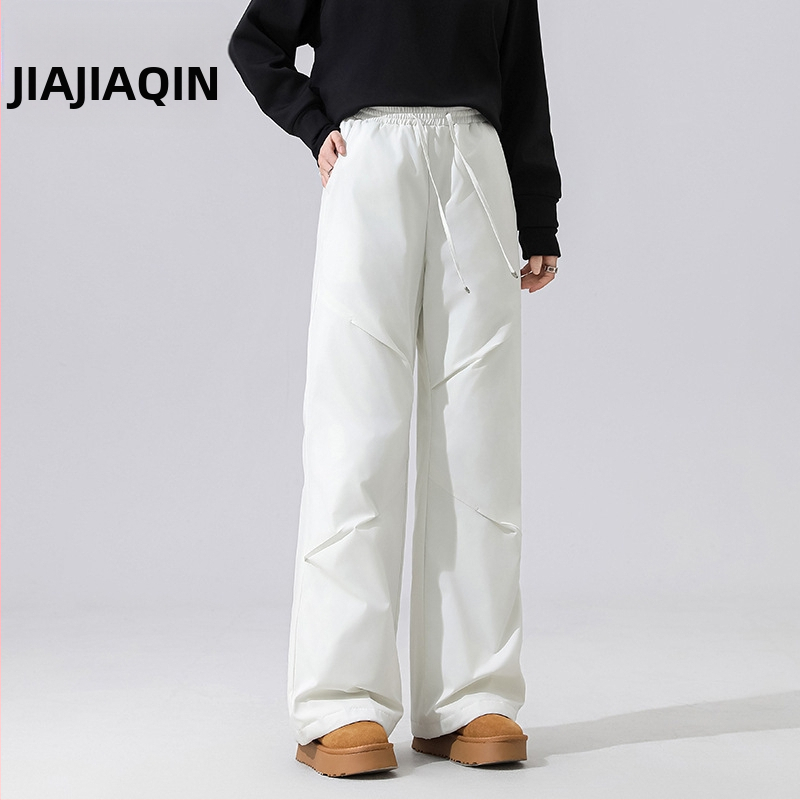 Pantaloni de iarnă pentru femei cargo, croială dreaptă, talie înaltă, țesătură 95% poliester, umplutură din puf de rață alb