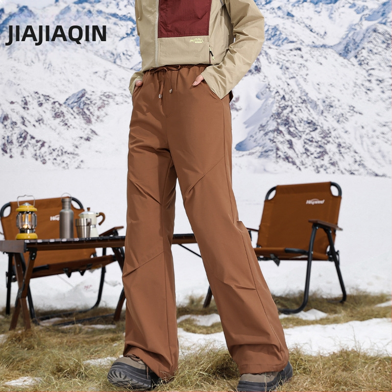 Pantaloni de iarnă pentru femei cargo, croială dreaptă, talie înaltă, țesătură 95% poliester, umplutură din puf de rață alb