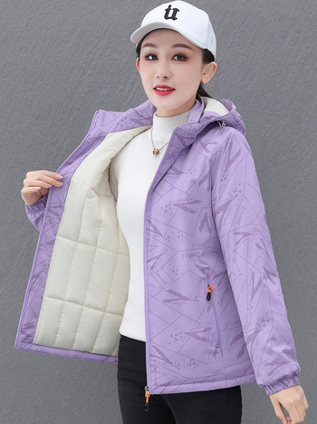 Γυναικείο παλτό με γέμιση από down-βαμβάκι, κουκούλα, κανονικού μήκους, φερμουάρ, εξωτερικό ύφασμα πολυεστέρα