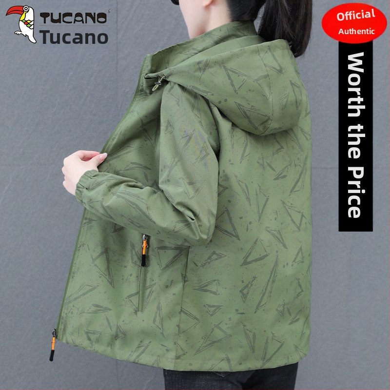 Дамско двустранно яке за пролет и есен, със сваляема качулка, полиестер, дълги ръкави, градски стил