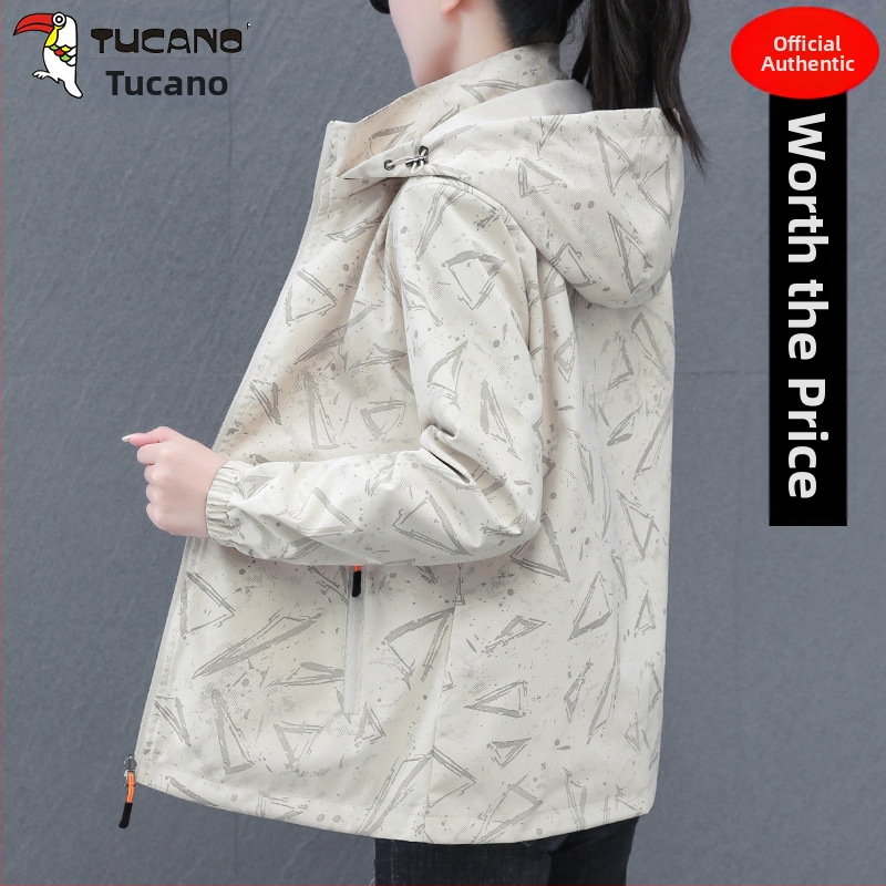 Дамско двустранно яке за пролет и есен, със сваляема качулка, полиестер, дълги ръкави, градски стил