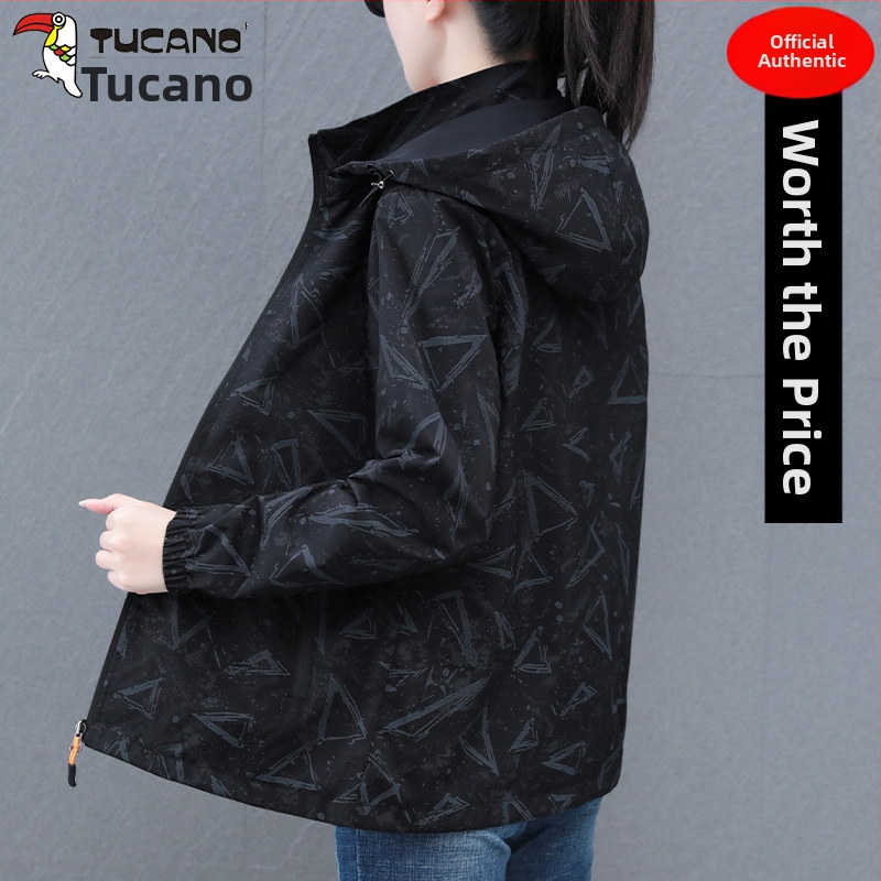 Дамско двустранно яке за пролет и есен, със сваляема качулка, полиестер, дълги ръкави, градски стил