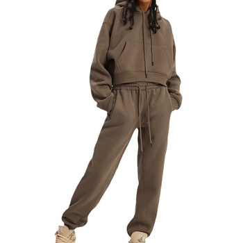 Γυναικείο σετ για ελεύθερο χρόνο με κουκούλα και κορδόνι, μονόχρωμο πολυεστέρας, ιαπωνο-κορεάτικου casual στυλ, μακριά μανίκια