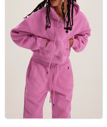 Γυναικείο σετ για ελεύθερο χρόνο με κουκούλα και κορδόνι, μονόχρωμο πολυεστέρας, ιαπωνο-κορεάτικου casual στυλ, μακριά μανίκια