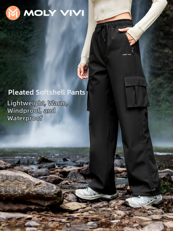 MOLYVIVI женски софтшел панталони – ветроустойчиви, полиестерна материя, за зимно и есенно ползване, за туризъм и катерене