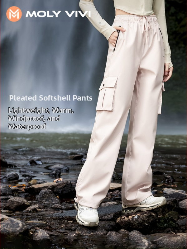 MOLYVIVI женски софтшел панталони – ветроустойчиви, полиестерна материя, за зимно и есенно ползване, за туризъм и катерене